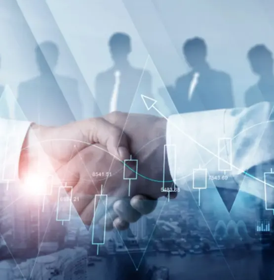 Due persone che si stringono la mano con grafici finanziari sovrapposti e quattro figure del mondo degli affari sfocate sullo sfondo, a simboleggiare un accordo commerciale o una partnership, a sottolineare il successo della collaborazione con Sabina Robotics. Due persone che si stringono la mano con grafici finanziari sovrapposti e quattro figure del mondo degli affari sfocate sullo sfondo, a simboleggiare un accordo commerciale o una partnership, a sottolineare il successo della collaborazione con Sabina Robotics.